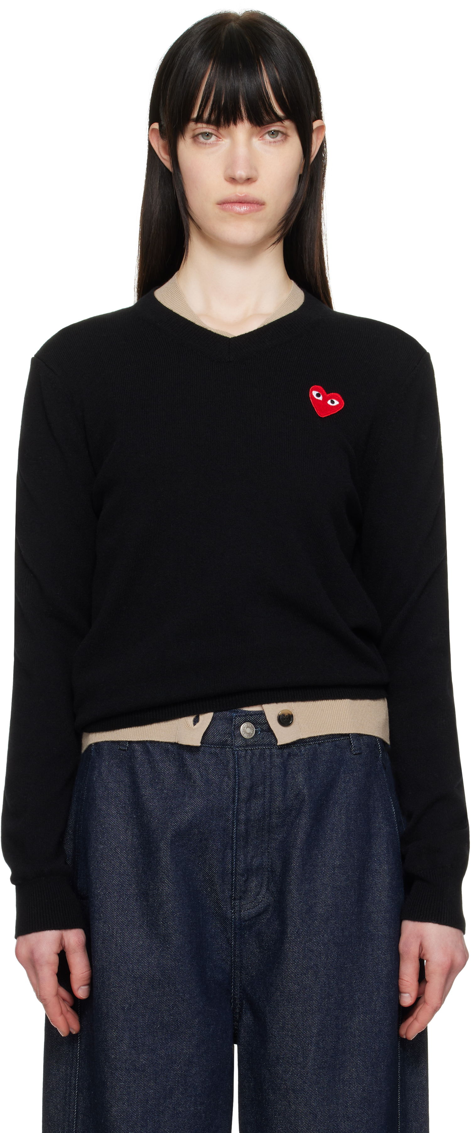 Пуловер Comme des Garçons COMME des GARÇONS PLAY Heart V-Neck Sweater Черно | AX-N002-051, 0
