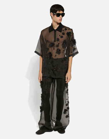 Панталони Dolce & Gabbana Dolce & Gabbana Floral Appliqué Organza Wide-Leg Pants Черно | GP05XZFU1IDN0000, 1