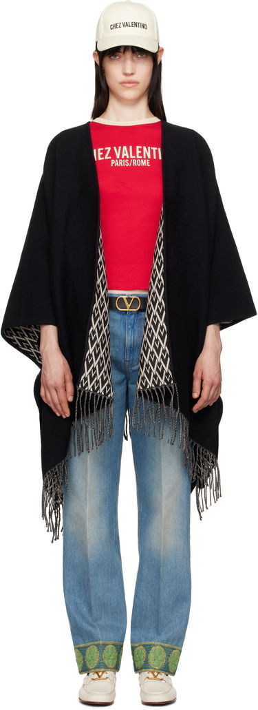 Съкратен топ Valentino Valentino Garavani Double Toile Iconographe Fringed Cape Червено | 6W2EG019LJX, 0