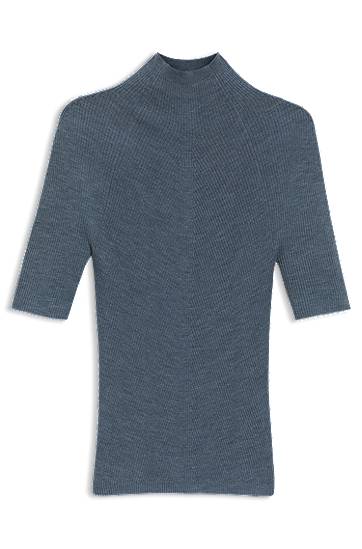 Пуловер BOSS Merino Wool Mock-Neck Sweater Синьо | 50542885, 0