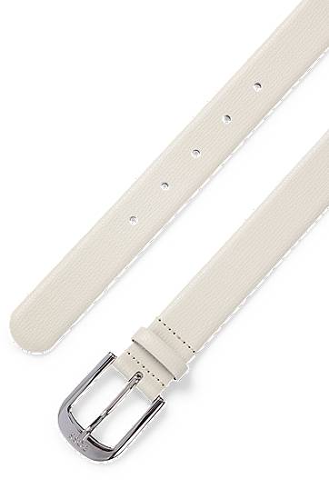 Колани BOSS BOSS Grained-Leather Belt with Logo Buckle Бяло | 50480651, 1