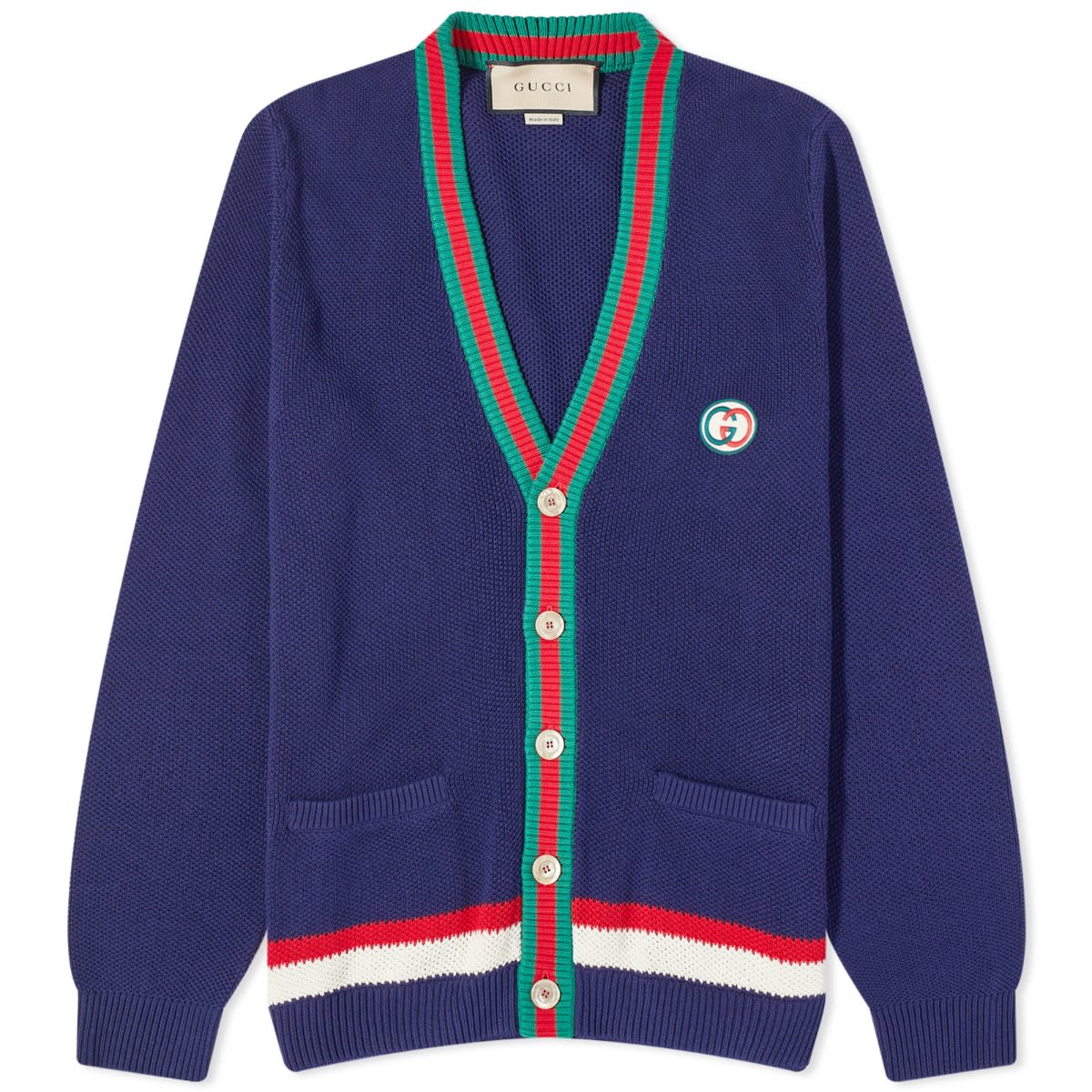 Пуловер Gucci GG Logo Stripe Placket Cardigan Navy Тъмно синьо | 752251-XKC9O-4437, 0
