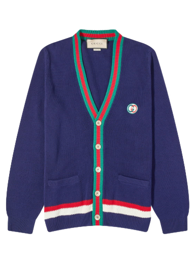 GG Logo Stripe Placket Cardigan Navy