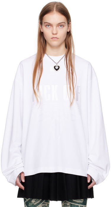Пуловер VETEMENTS VTMNTS Embroidered Long Sleeve T-Shirt Бяло | VL20LS120W, 0