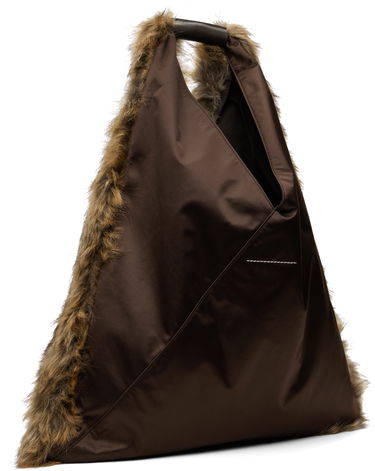 Голяма пазарска чанта Maison Margiela MM6 Maison Margiela Satin and Faux-Fur Tote Кафяво | S54WD0039 P8486, 4