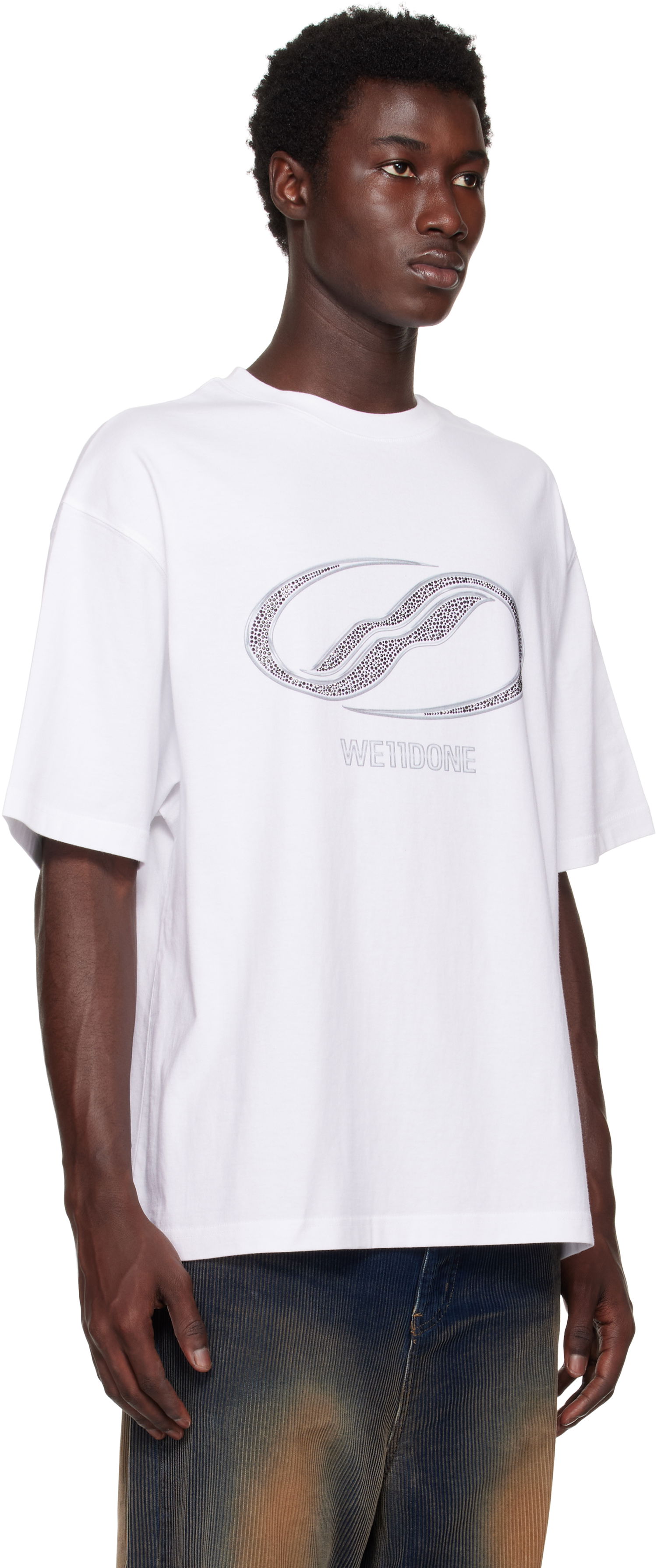 Тениска We11done We11done Rhinestoned Se11done Logo T-Shirt Бяло | WD-TT2-25-738-U-WH, 1
