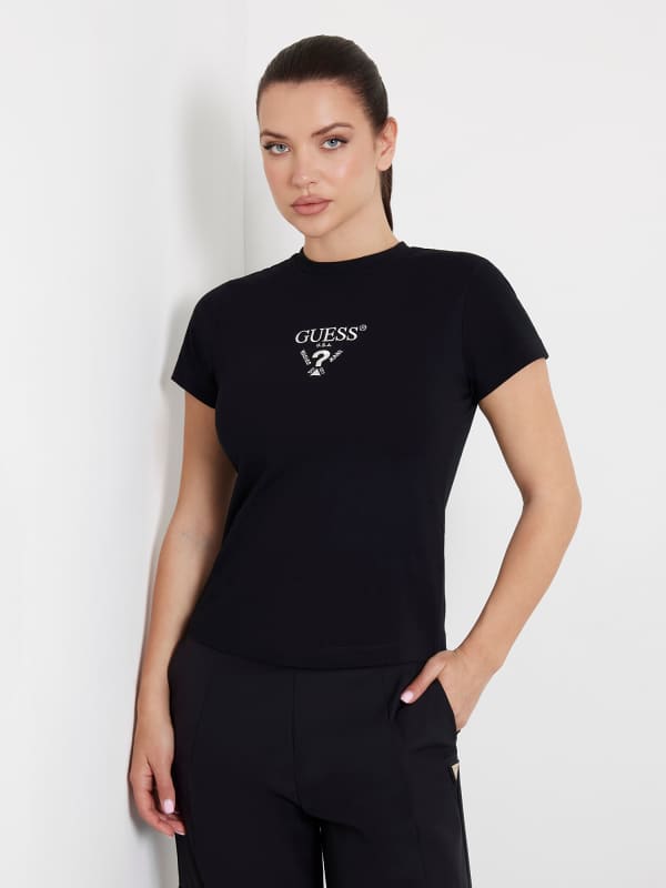 Тениска GUESS Front Logo Stretch T-Shirt Черно | V4YI21KCDH1