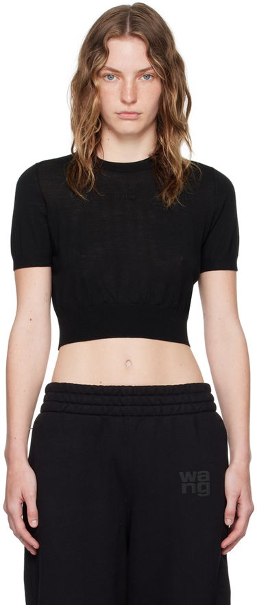 Съкратен топ Alexander Wang Embossed Logo Cropped T-Shirt Черно | 4KC3241037, 0