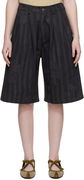 Pleated Striped Wide-Leg Knee-Length Catchfly Shorts