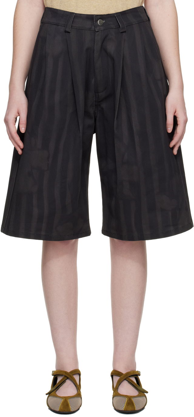 Pleated Striped Wide-Leg Knee-Length Catchfly Shorts