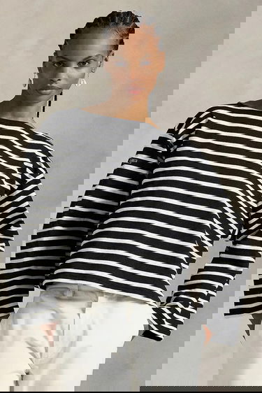 Тениска Polo by Ralph Lauren Polo Ralph Lauren Striped Cropped Long Sleeve T-Shirt Черно | 211959103, 0