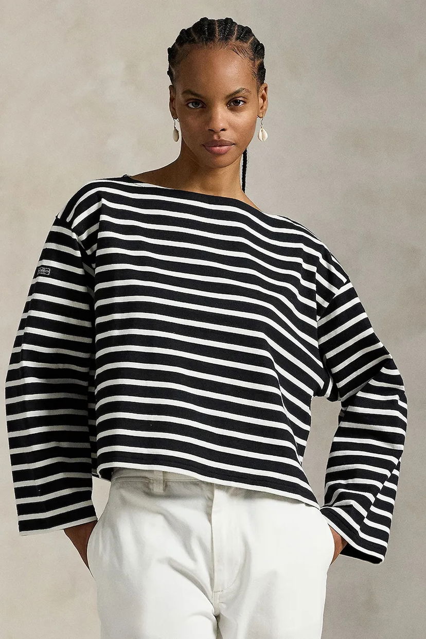 Тениска Polo by Ralph Lauren Polo Ralph Lauren Striped Cropped Long Sleeve T-Shirt Черно | 211959103