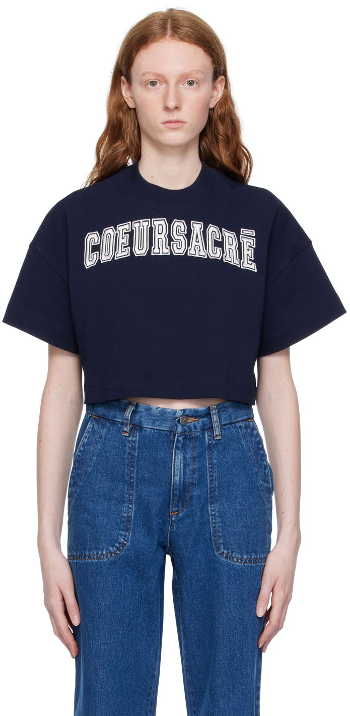 Тениска AMI 'Coeur Sacré' T-Shirt Тъмно синьо | FTS009.726, 0