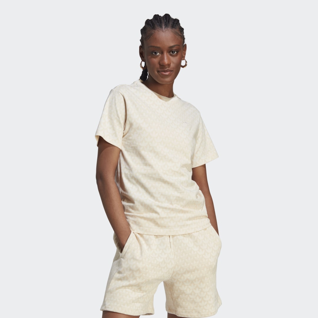 Тениска adidas Performance Trefoil Monogram T-Shirt Бежово | IJ5983, 0