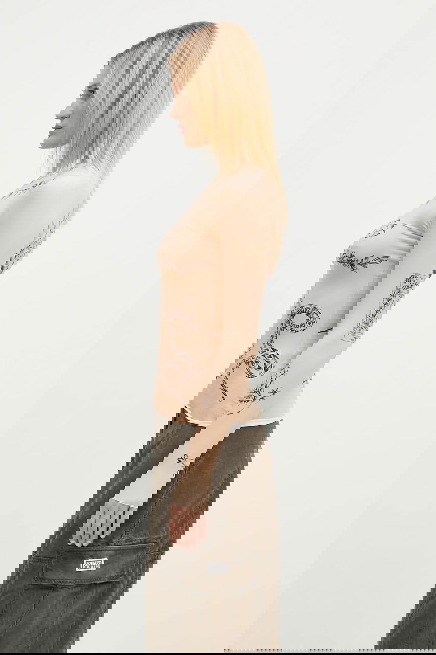 Тениска Marine Serre Marine Serre Tattoo Printed Jersey Second Skin Crewneck Top Бежово | WTS006A.CJER0059, 1