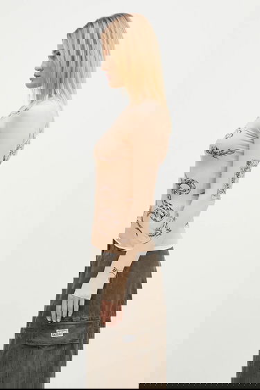 Тениска Marine Serre Marine Serre Tattoo Printed Jersey Second Skin Crewneck Top Бежово | WTS006A.CJER0059, 1