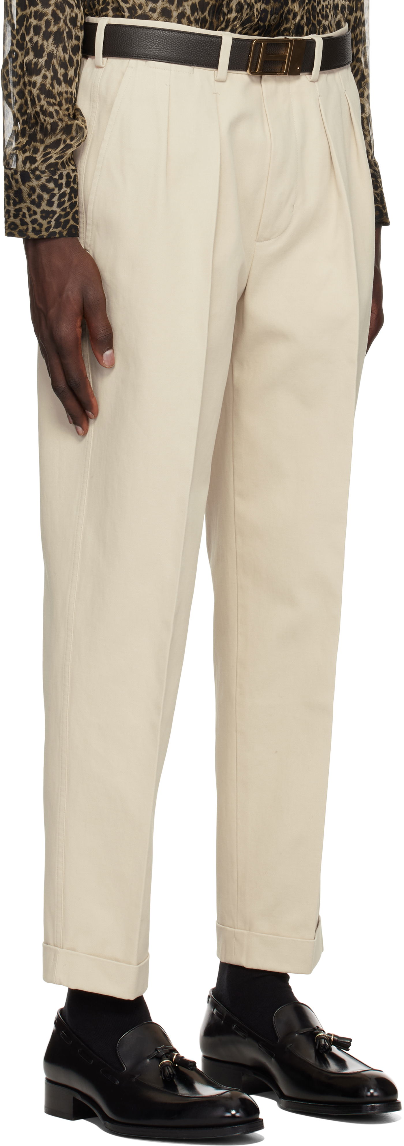 Панталони Tom Ford TOM FORD Double Pleat Gabardine Trousers Бежово | SHP004-FMC187S25, 1