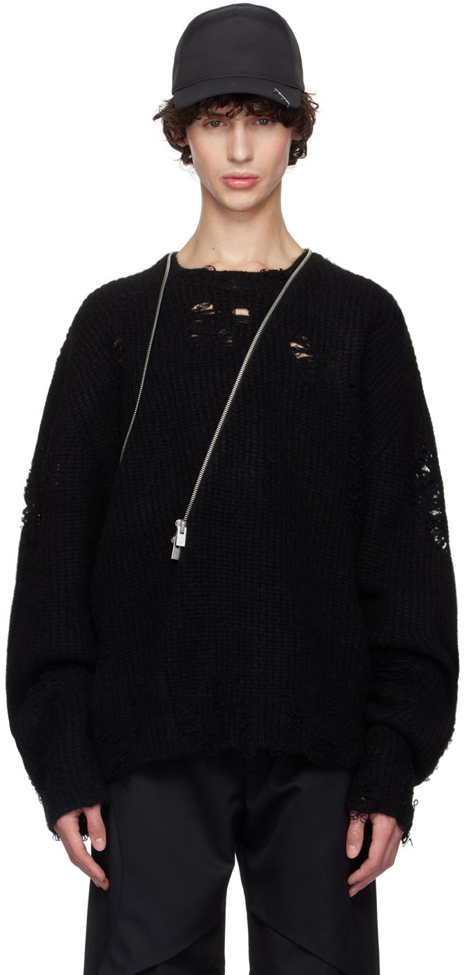 Пуловер HELIOT EMIL Distressed Crewneck Sweater Черно | HE_M_07_069_BLK01