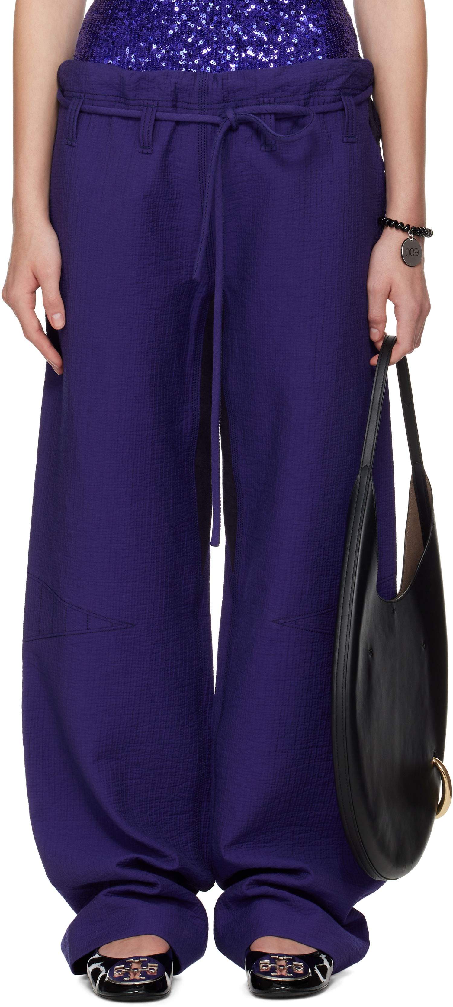 Панталони Tory Burch Tory Burch Cotton Baggy Trousers Лилаво | 173627-433, 0