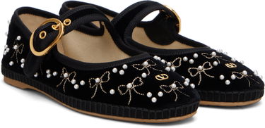 Кецове и обувки Valentino Garavani Endouce Velvet Mary-Jane Ballerina Flats with Pearl Embellishments and Embroidered Bows Черно | 7W2S0MQ8BNU, 3