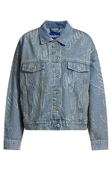 Яке BOSS HUGO Boxy Fit Logo Print Denim Jacket Синьо | 50534757