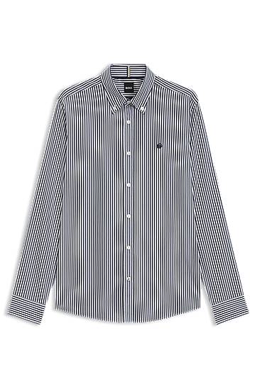 Риза BOSS Slim-Fit Striped Cotton Blend Shirt Синьо | 50545235, 0