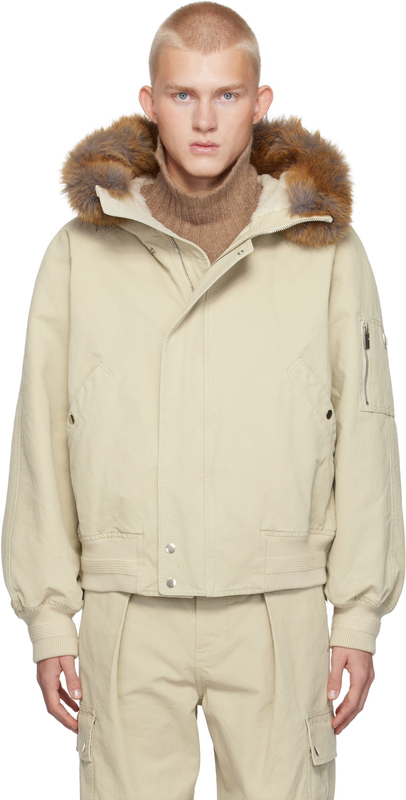 Яке бомбър Burberry Faux-Fur Trim Cotton Bomber Jacket Бежово | 8091471