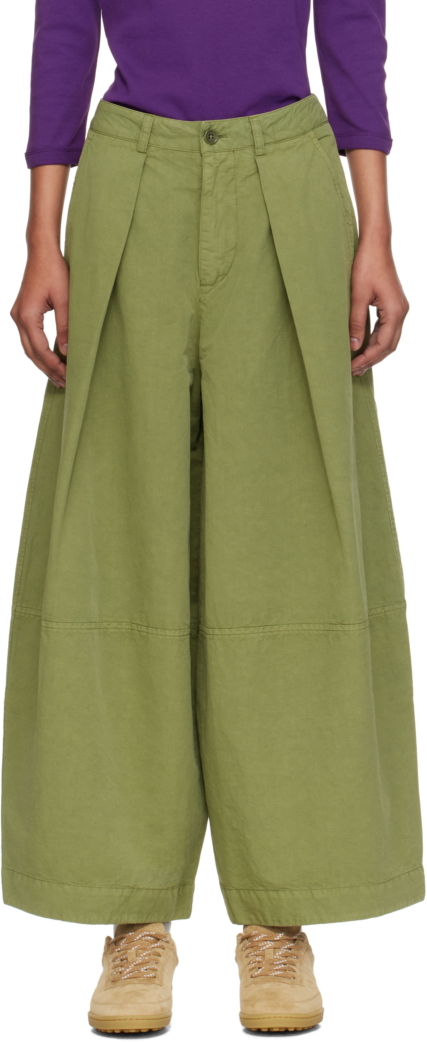 Панталони YMC YMC Deadbeat Wide-Leg Pleated Trousers Зелено | Q4YMB, 0
