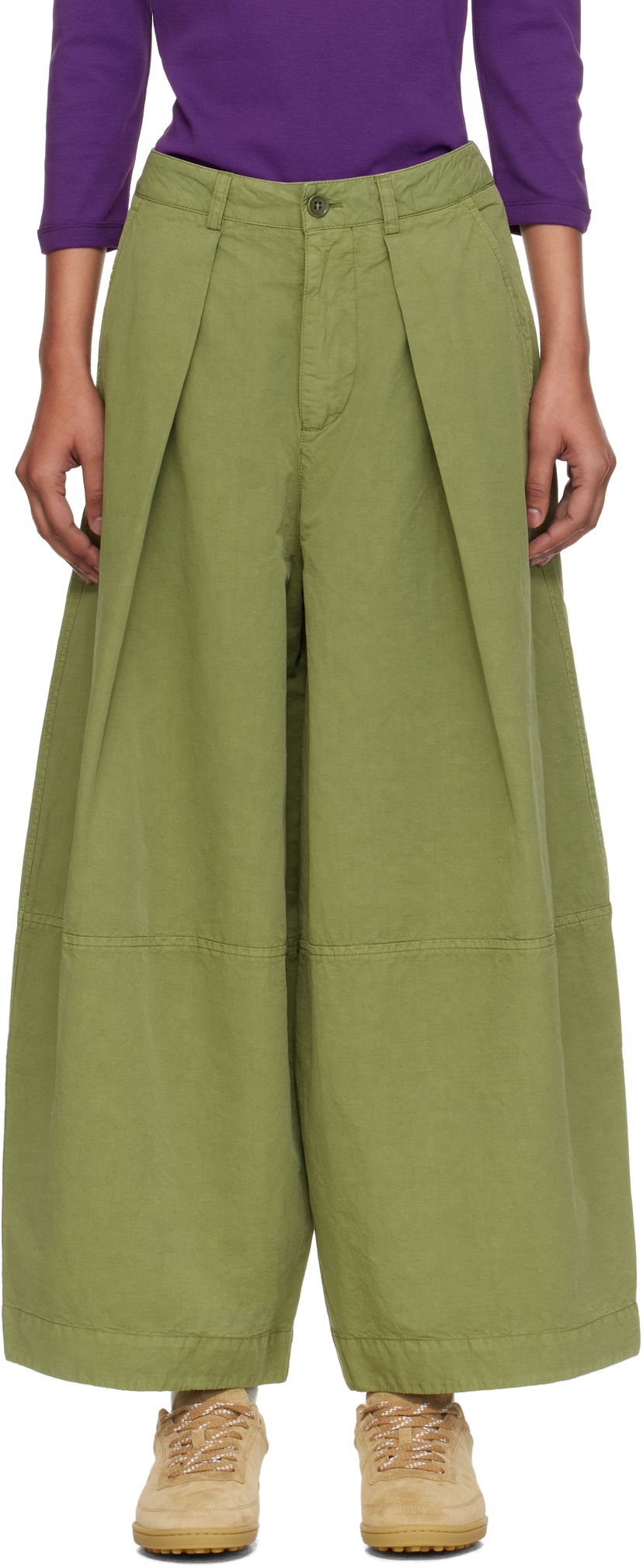 Панталони YMC YMC Deadbeat Wide-Leg Pleated Trousers Зелено | Q4YMB
