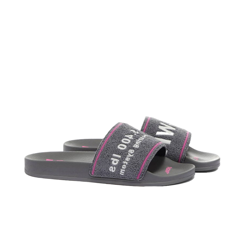 Кецове и обувки Off-White Chenille Slide Embroidered Grey Fuschia White Лилаво | OMIC001S22MAT0030901