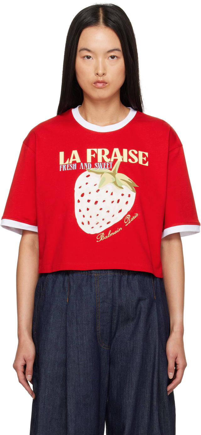 Strawberry Print Cropped T-shirt