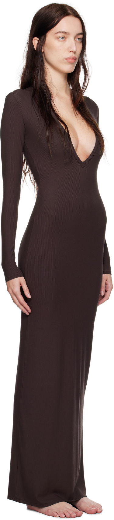 Pокля SKIMS SKIMS Soft Lounge Deep Plunge Maxi Dress Черно | DR-DRS-6085W, 4