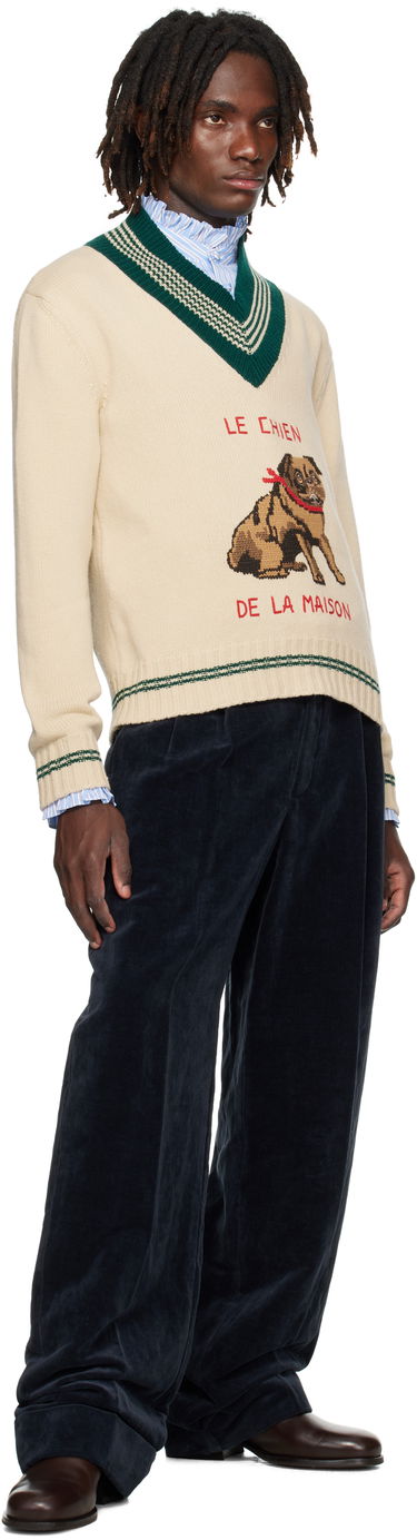 Пуловер Valentino Valentino 'Le Chien De La Maison' Jacquard Wool V-Neck Sweater Бежово | 7V3KC35EB2M, 3
