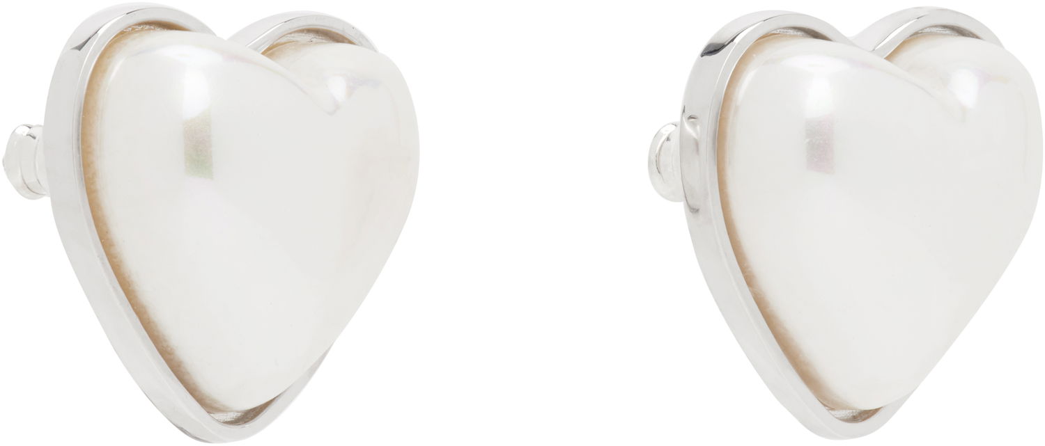 Обеци Ambush AMBUSH Faux Pearl Heart Stud Earrings Бяло | 12115240, 1