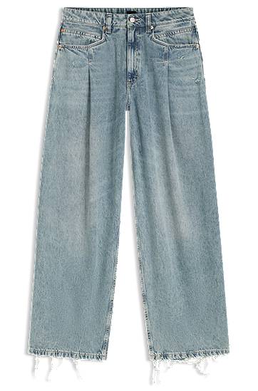 Дънки BOSS Wide-leg jeans with front pleats and frayed hems Синьо | 50542435