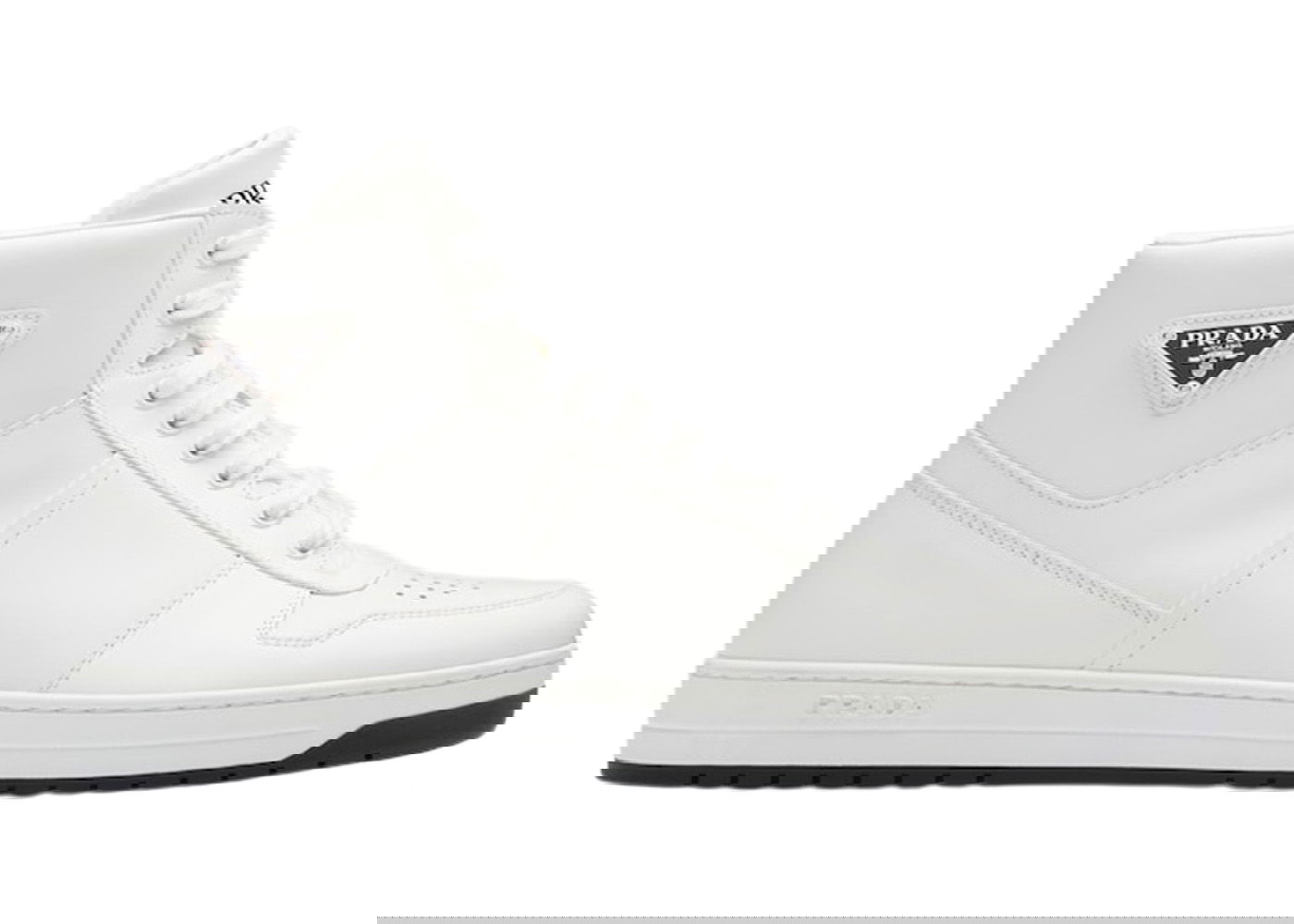Кецове и обувки Prada Downtown High Top Sneakers Leather White White Black Бяло | 2TE183_3LJ6_F0964, 0