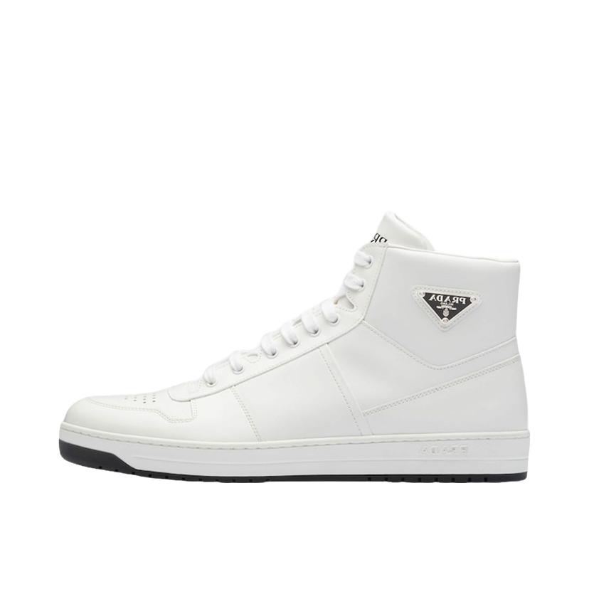 Кецове и обувки Prada Downtown High Top Sneakers Leather White White Black Бяло | 2TE183_3LJ6_F0964