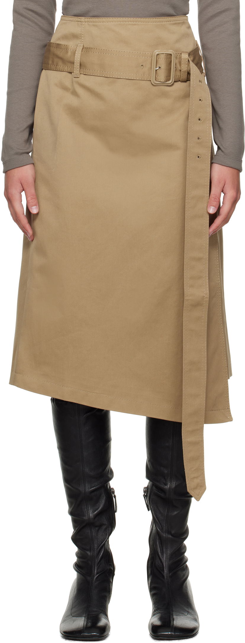 Пола Acne Studios Acne Studios Twill Midi Skirt with Belt Бежово | AF0557-