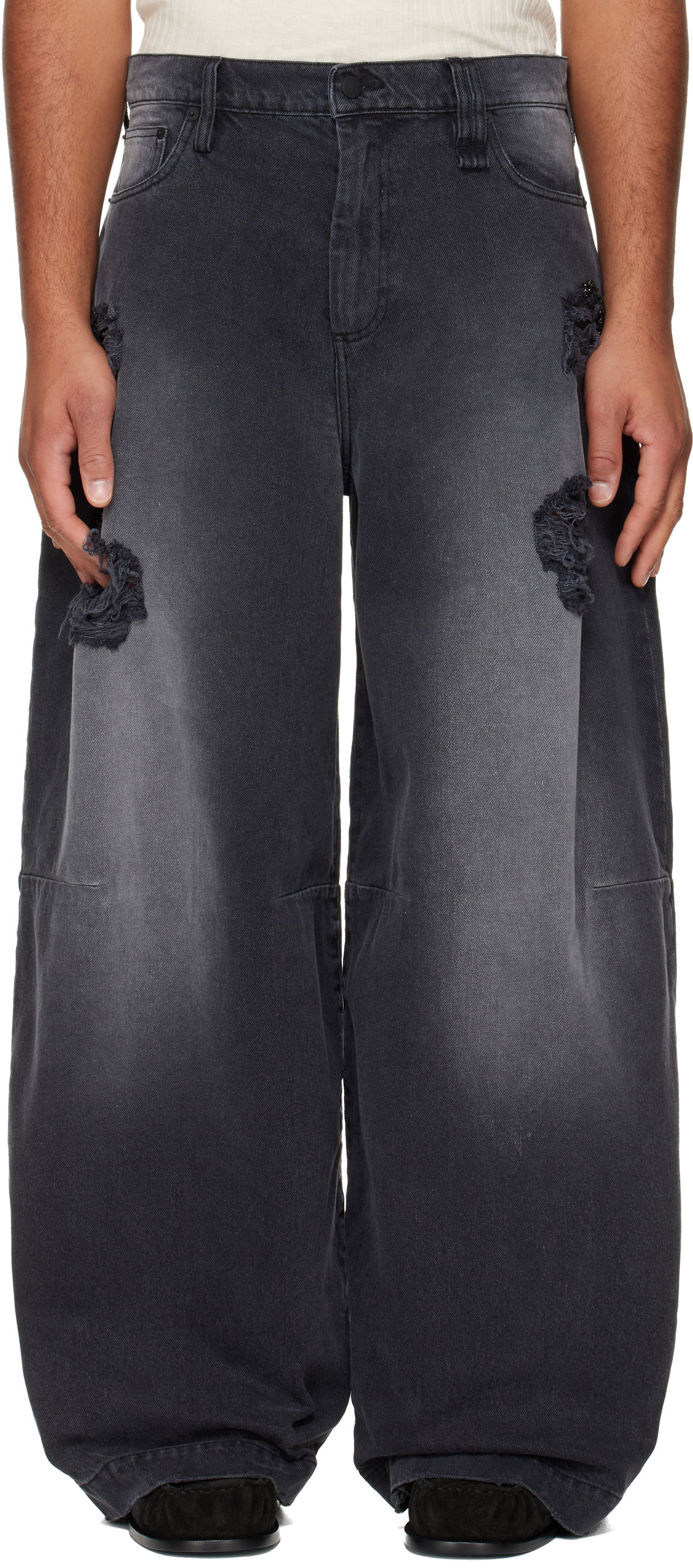 Дънки Simone Rocha Simone Rocha Embellished Wide Leg Puddle Jeans Черно | 4162B 1239D, 0