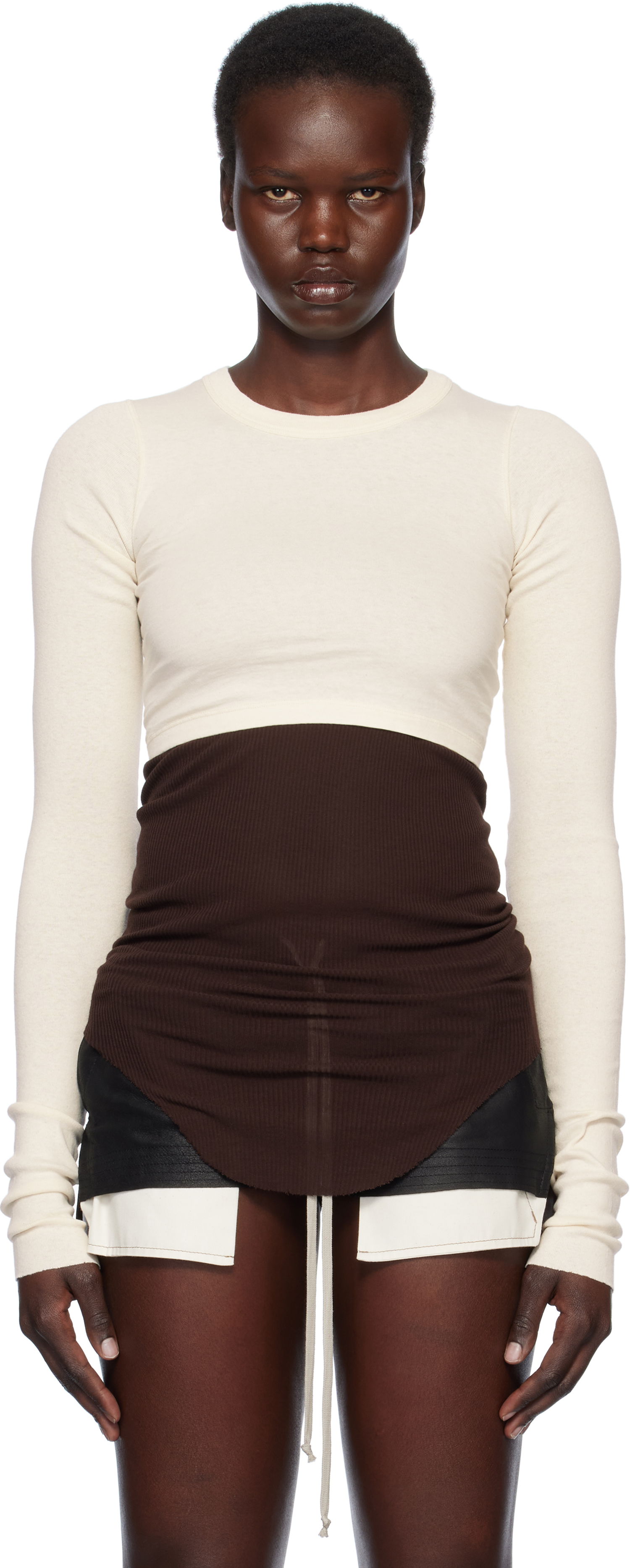 Съкратен топ Rick Owens Rick Owens Hollywood Classic Crop T-Shirt Бежово | RP01E7220 JNC, 0