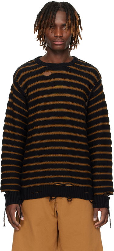 Пуловер Maison Margiela MM6 Maison Margiela Striped Distressed Cotton Knit Sweater Черно | SH0HL0022 M13080, 0