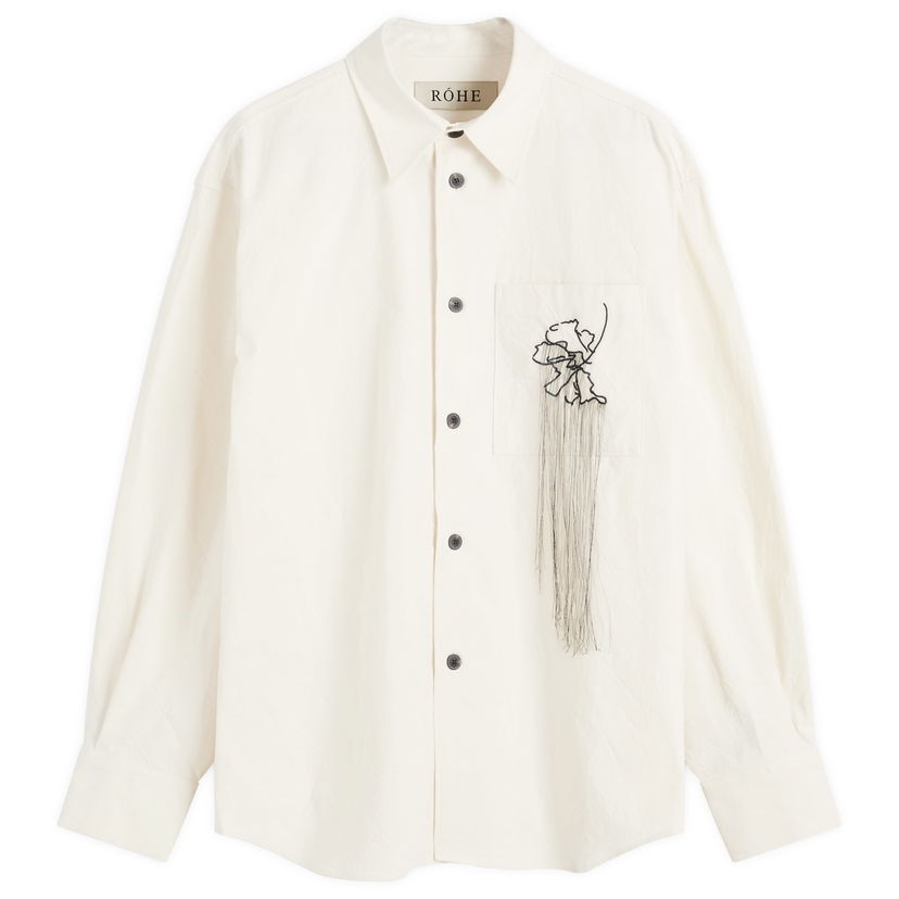 Риза Róhe Embroidered Long Sleeve Shirt Natural Бяло | 312-19-112-105