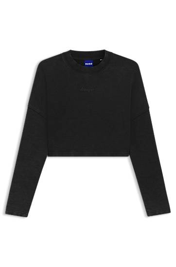 Съкратен топ BOSS Cropped Cotton Sweatshirt Черно | 50545035
