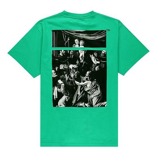 Тениска Off-White Virgil Abloh Caravaggio Square Back Print Loose Fit T-Shirt Зелено | OMAA038S201850054488, 0