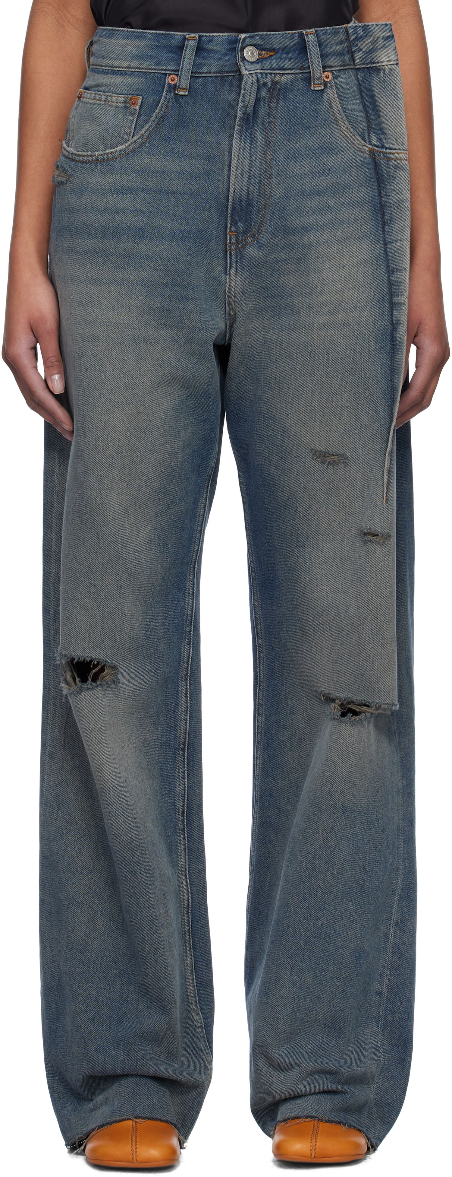 Дънки Maison Margiela MM6 Maison Margiela Distressed Darting Jeans Синьо | S52LA0245 M30017, 0