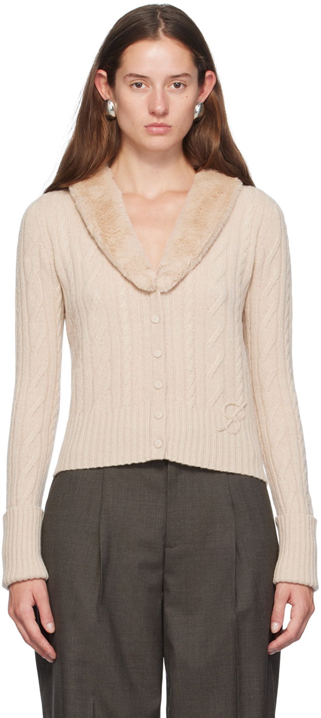 Пуловер Blumarine Faux Fur Collar Cable Knit Cardigan Бежово | A422M500A, 0