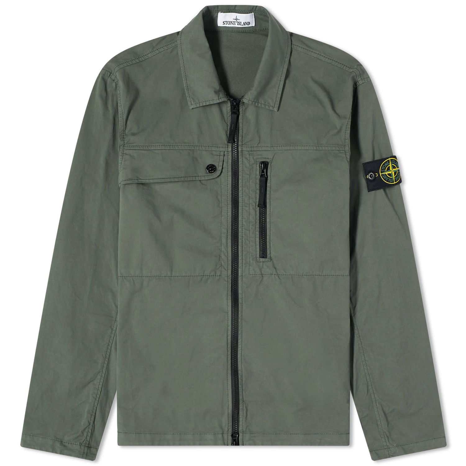 Яке Stone Island Supima Cotton Twill Stretch-TC Zip Shirt Jacket Зелено | 801510210-V0059, 0
