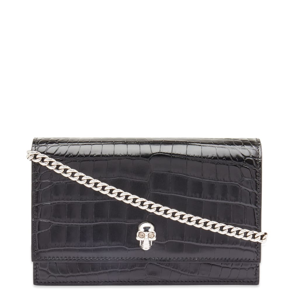 Портфейл Alexander McQueen Alexander McQueen Croc-Embossed Small Skull Chain Wallet Черно | 6130881HB0I-1001, 0
