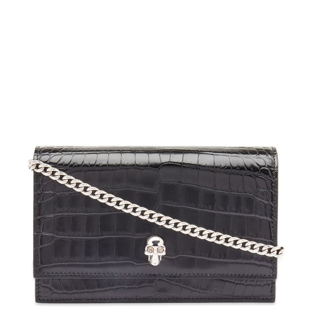 Alexander McQueen Croc-Embossed Small Skull Chain Wallet