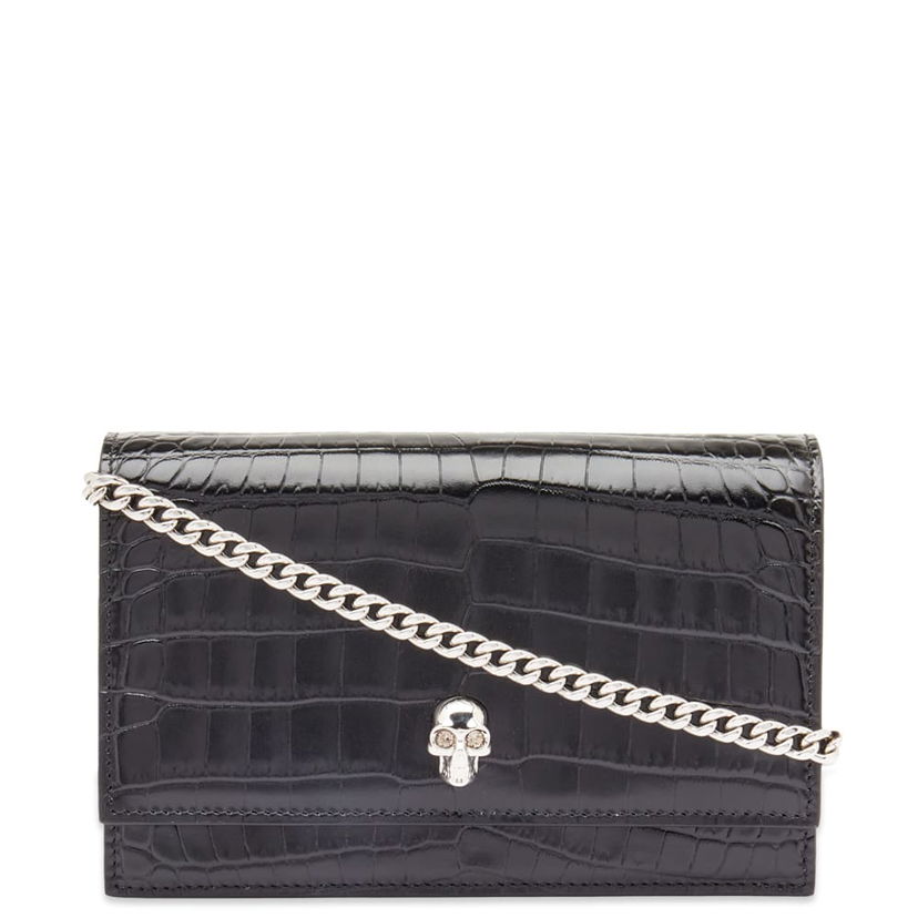Портфейл Alexander McQueen Alexander McQueen Croc-Embossed Small Skull Chain Wallet Черно | 6130881HB0I-1001